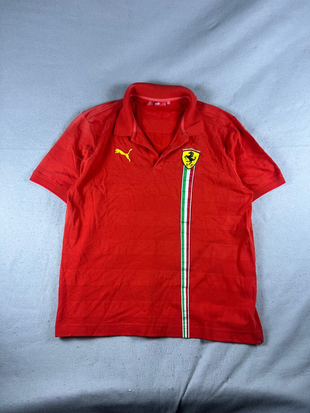 Puma Scuderia Ferrari Polo Shirt Mens XL Red Italian Flag Stripe Short Sleeve F1